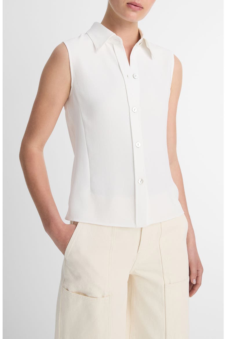 Sleeveless Button-Up Shirt, Alternate, color, OFF WHITE