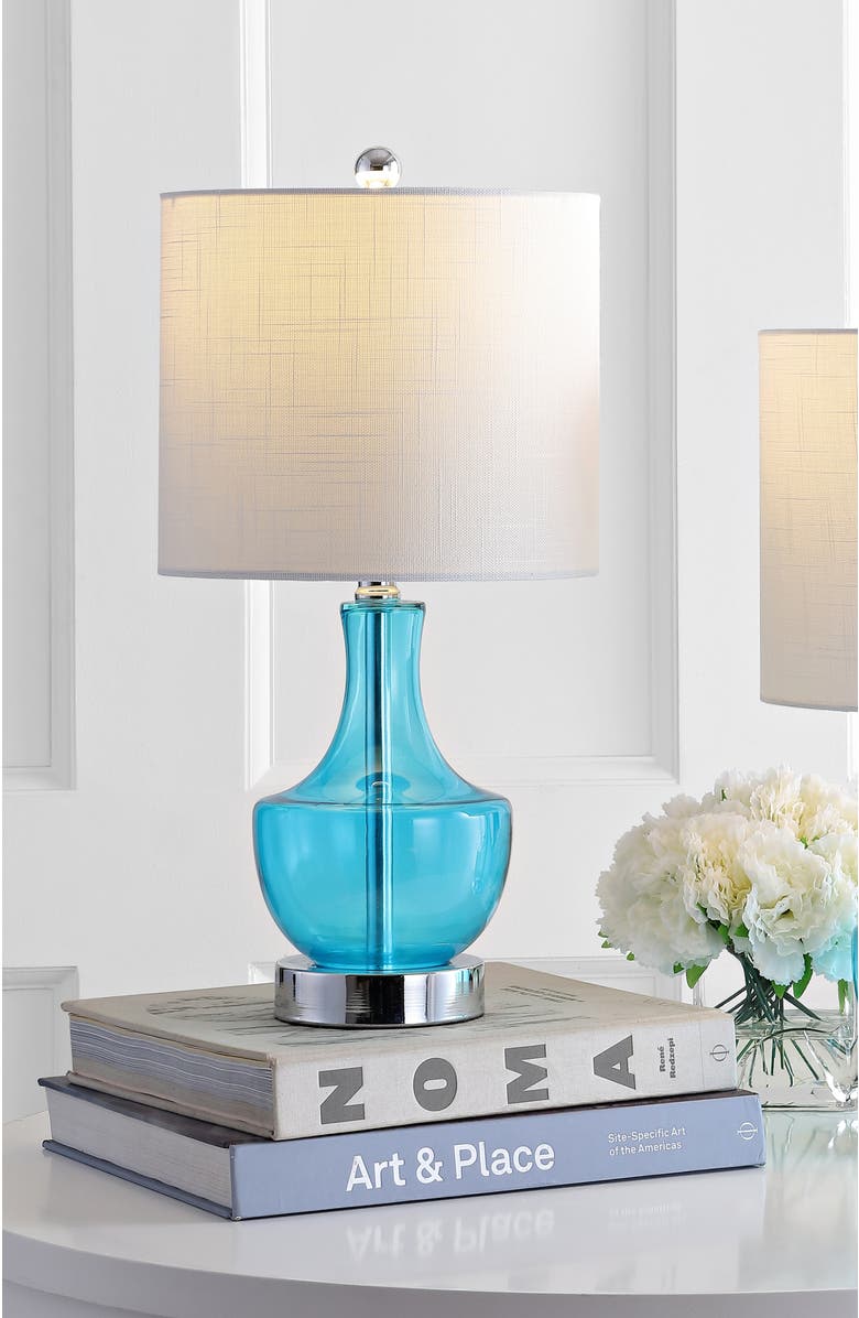 JONATHAN Y Colette Mini Glass LED Table Lamp, Alternate, color, Light Blue