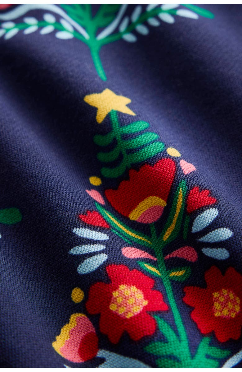 Mini Boden Kids' Holiday Tree Long Sleeve Sweatshirt Dress, Alternate, color, College Navy Christmas Tree