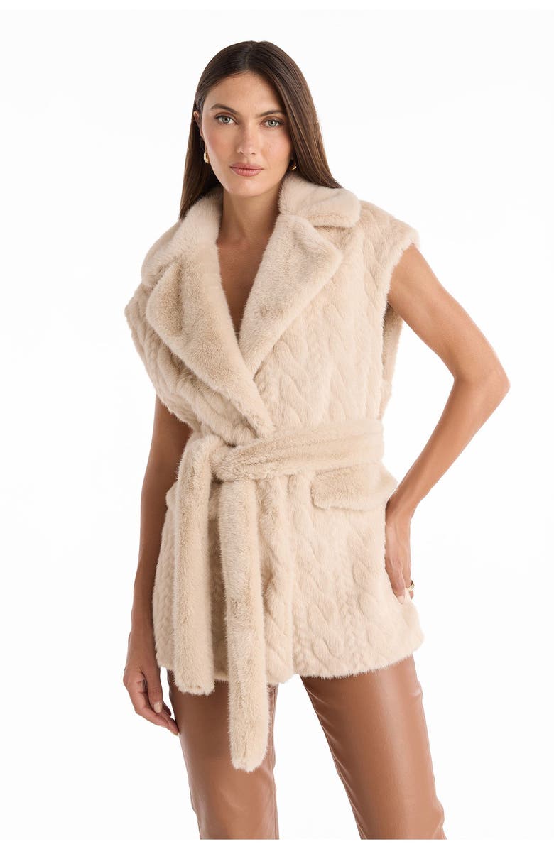 The Noli Shop Leone Cable Knit Faux Fur Vest, Main, color, Pearl