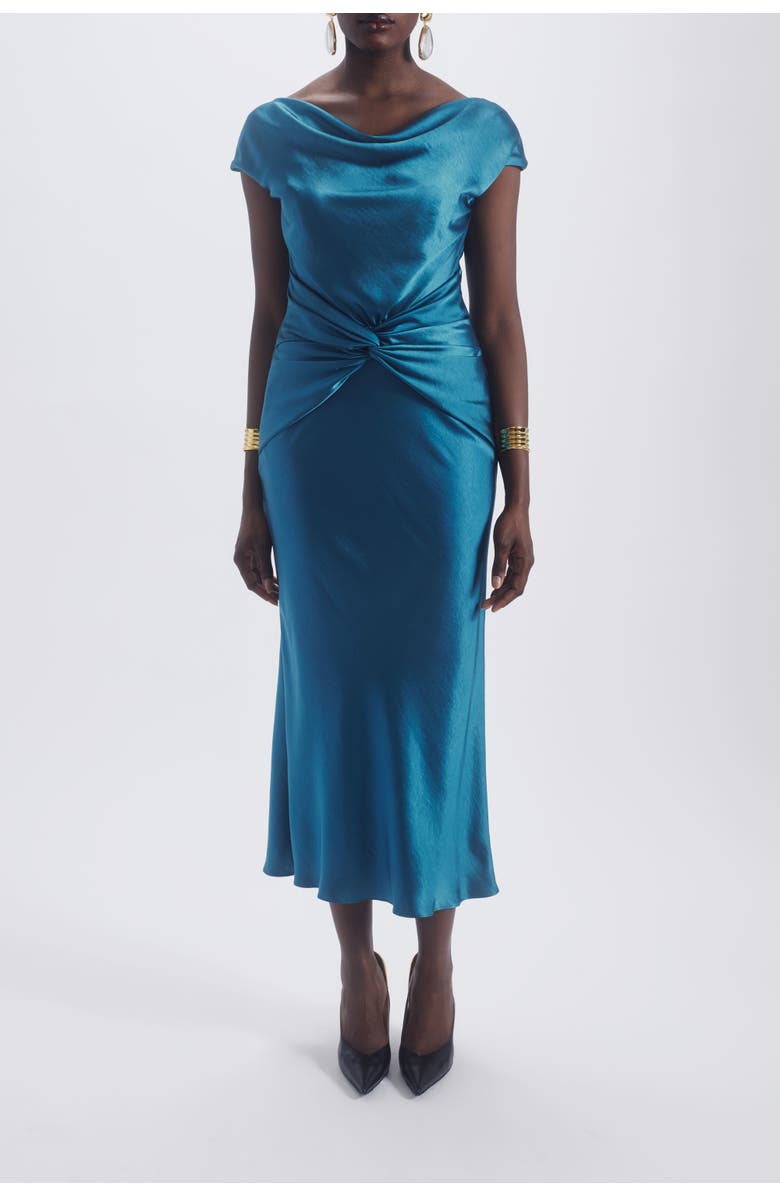 Amsale Cowl Twist Knot Dress, Alternate, color, Ocean