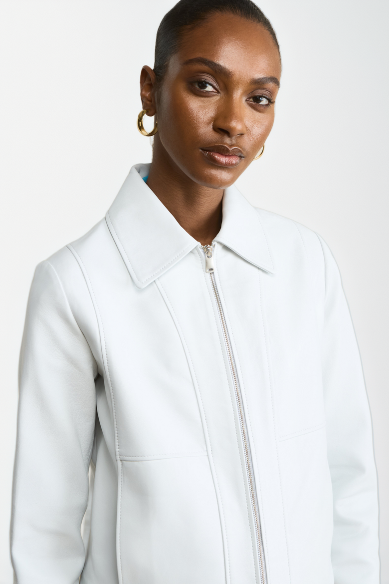 Daisy Leather Jacket, Main, color, White