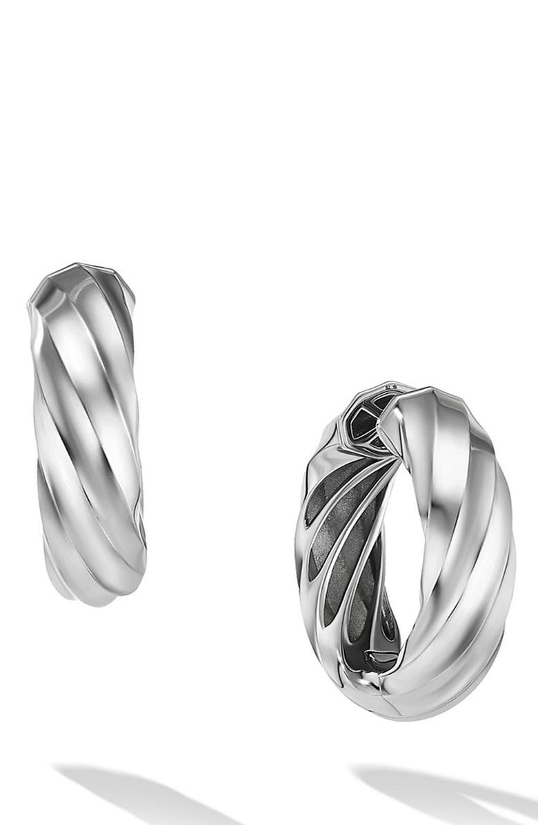 David Yurman Cable Edge<sup>®</sup> Hoop Earrings in Recycled Sterling Silver, Main, color,
