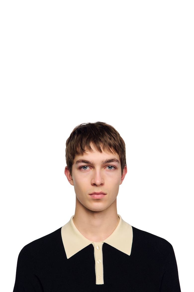 Two-tone polo shirt, Alternate, color, Black