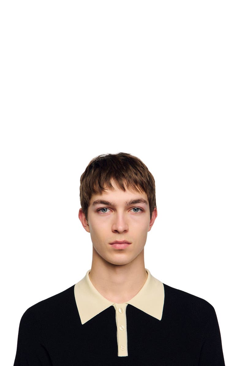 SANDRO Two-tone polo shirt, Alternate, color, Black