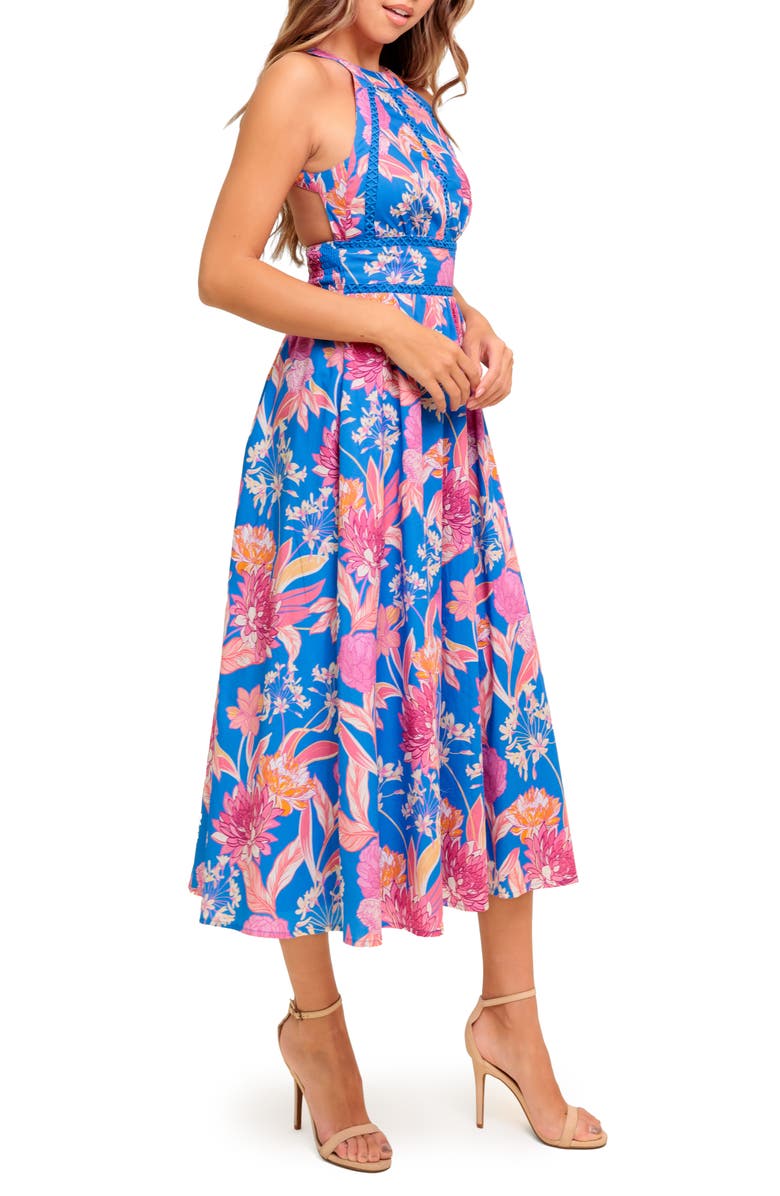 FLYING TOMATO Halter Midi Dress, Alternate, color, Blue Pink