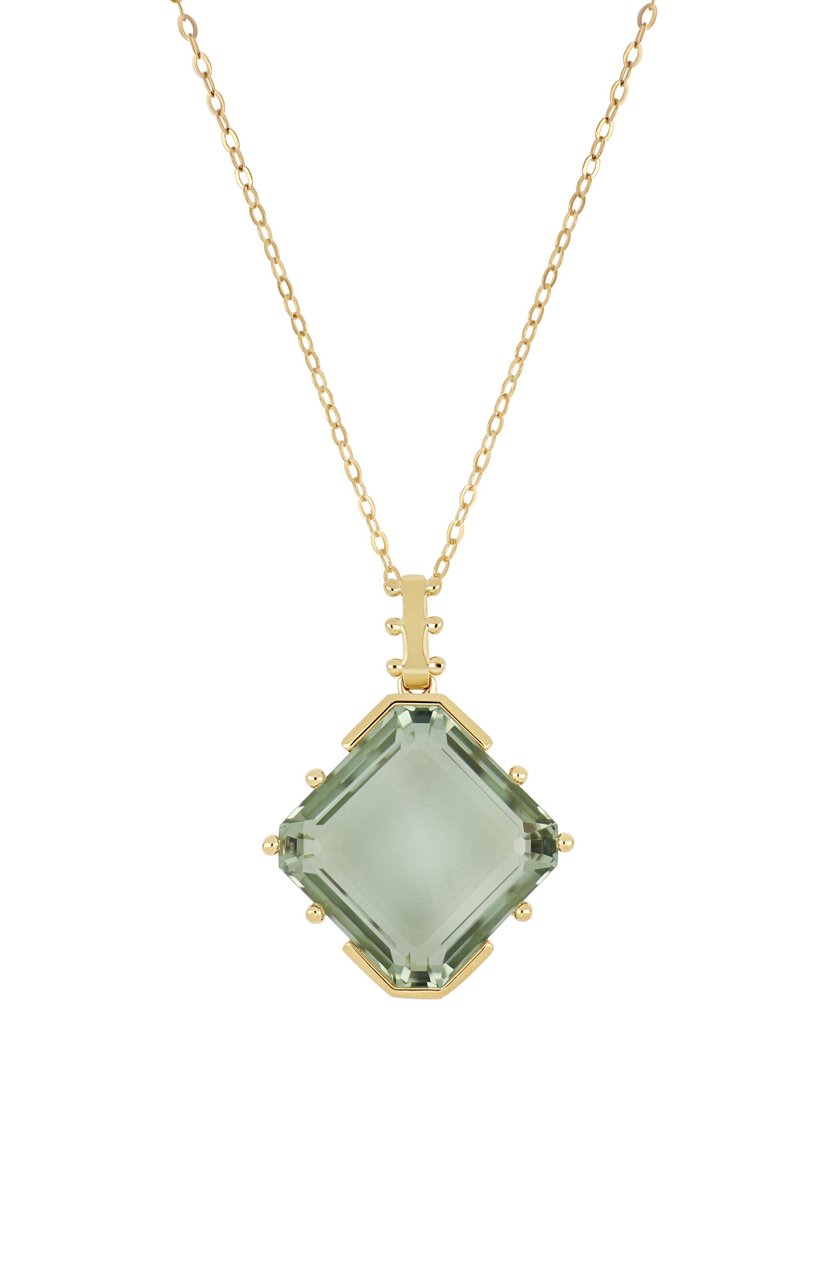 Bony Levy 14K Gold Color Green Amethyst Pendant Necklace