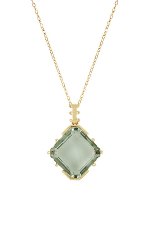 14K Gold Color Green Amethyst Pendant Necklace