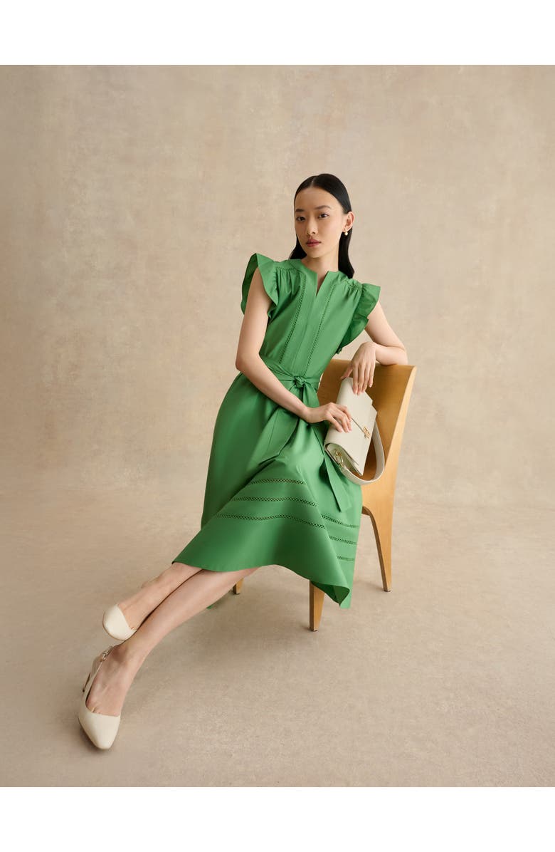 HOBBS LONDON Vanessa Ruffle Sleeve Midi Dress, Alternate, color, Applegreen