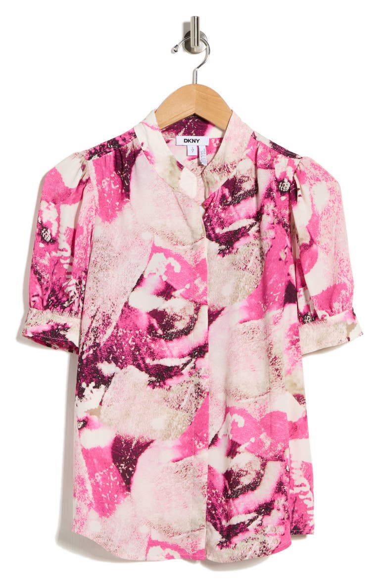 Short Sleeve Button-Up Shirt, Alternate, color, HOT PINK/ PEBBLE MULTI