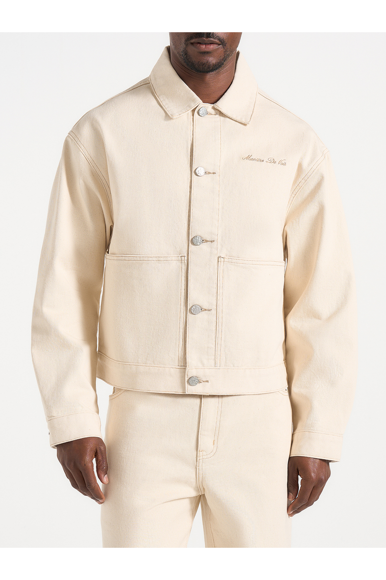 Damien Boxy Fit Denim Jacket, Alternate, color, Cream