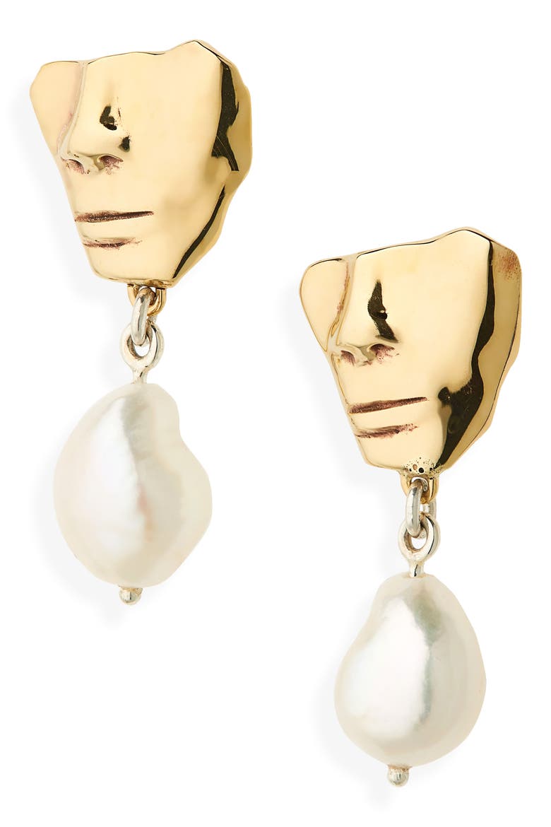 Portra Pearl Drop Earrings, Main, color, BRONZE