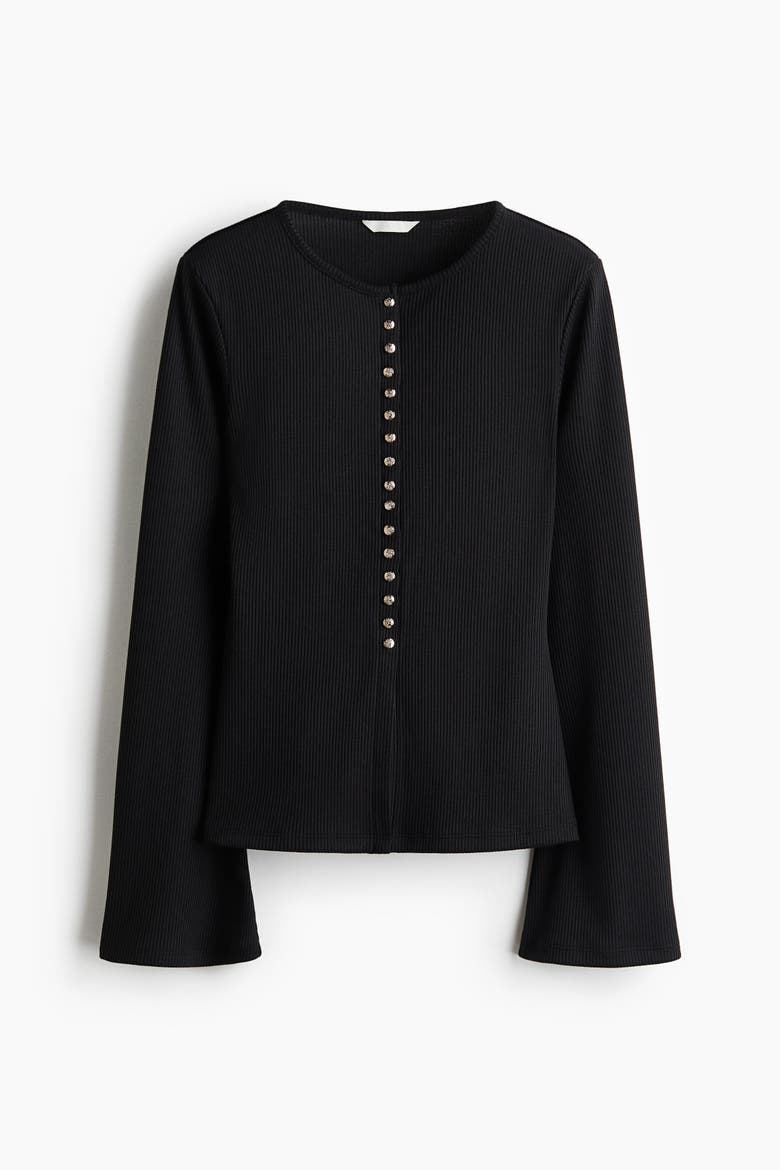 Fitted Rib-knit Cardigan, Alternate, color, Black