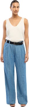 Another Tomorrow Chambray Relaxed Wide Leg Pant