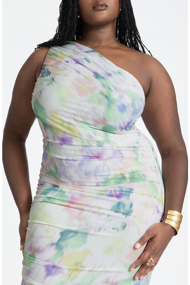 Floral One-Shoulder Ruched Dress, Alternate, color, BOTANICAL BEAUTY