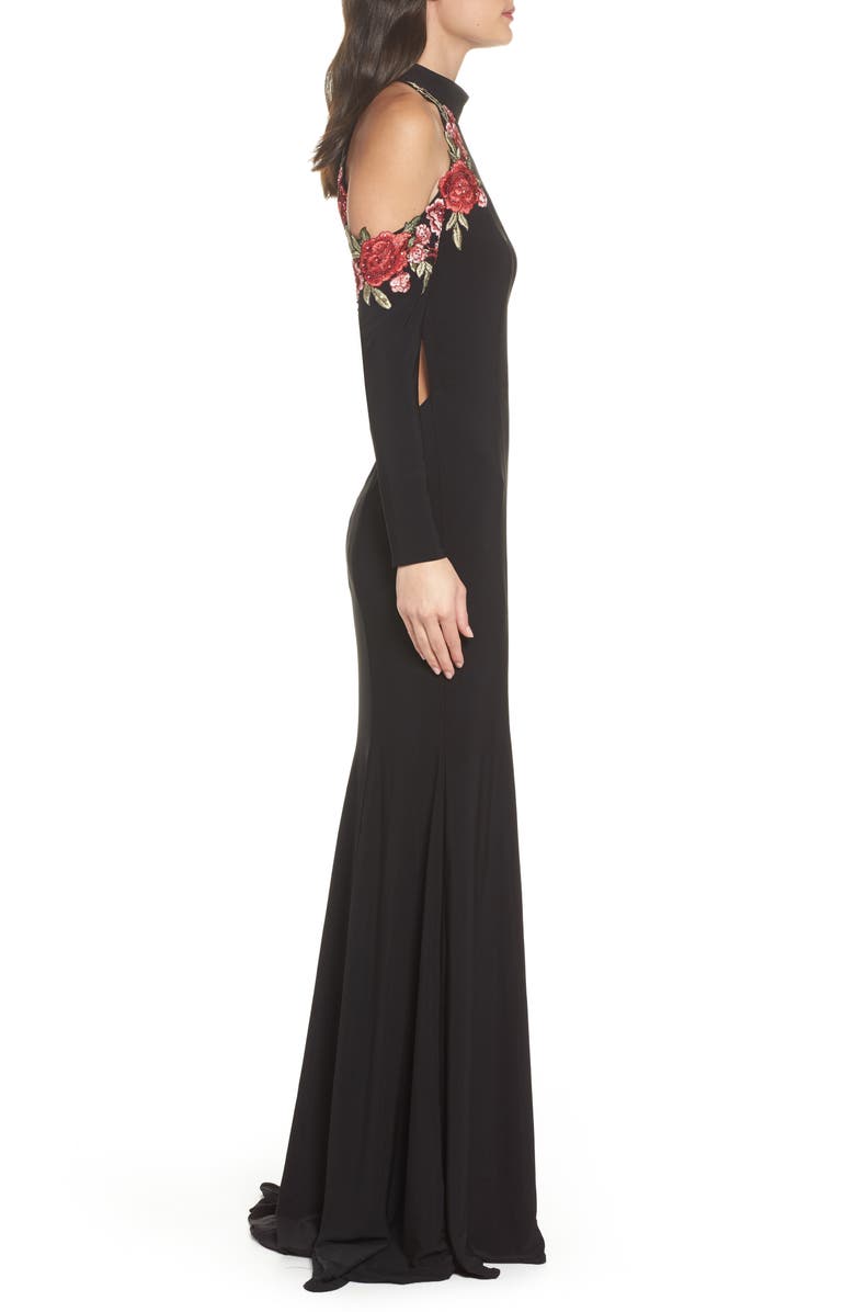 La Femme Cold Shoulder Jersey Gown, Alternate, color,