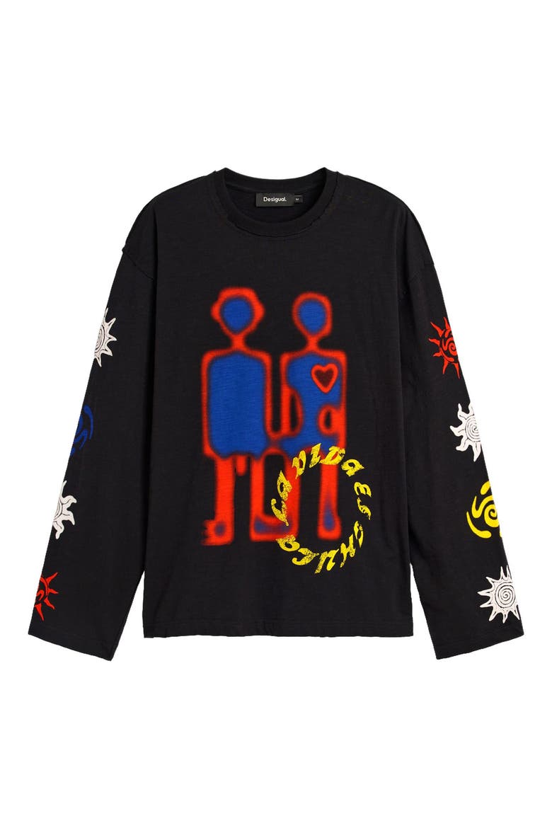 Graphic Long Sleeve T-Shirt, Main, color, BLACK
