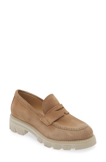 La Canadienne Daniel Waterproof Platform Penny Loafer In Biscotti Suede