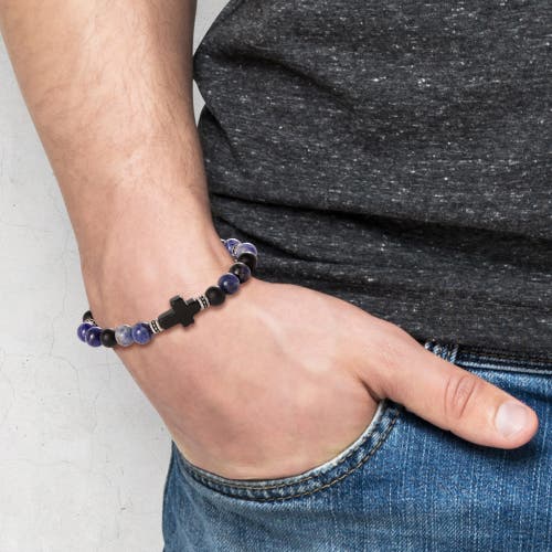 Lucky Brand Sodalite Bead Stretch Bracelets With Cross Accents In Brown