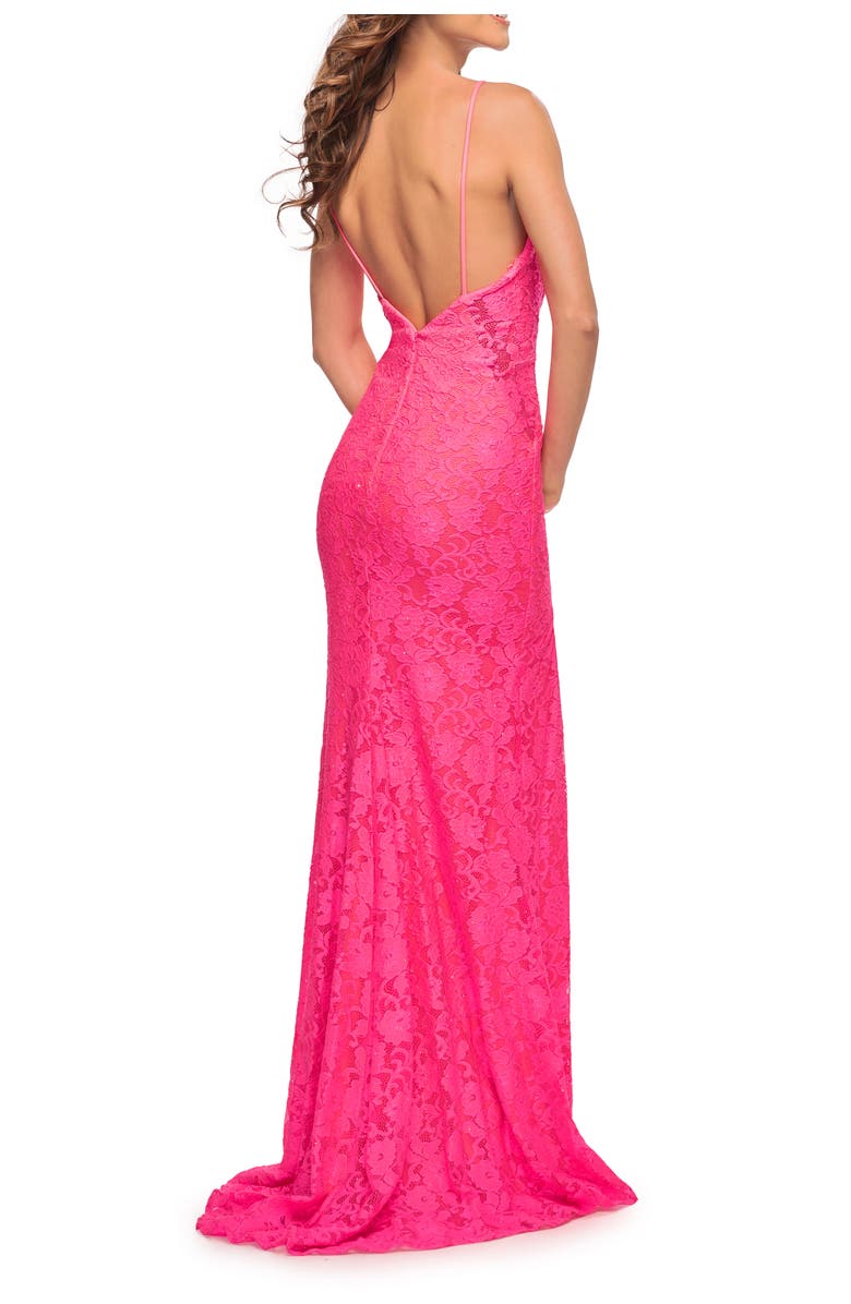 La Femme Gorgeous Neon Pink Tulle and Lace Mermaid Gown, Alternate, color, Neon Pink