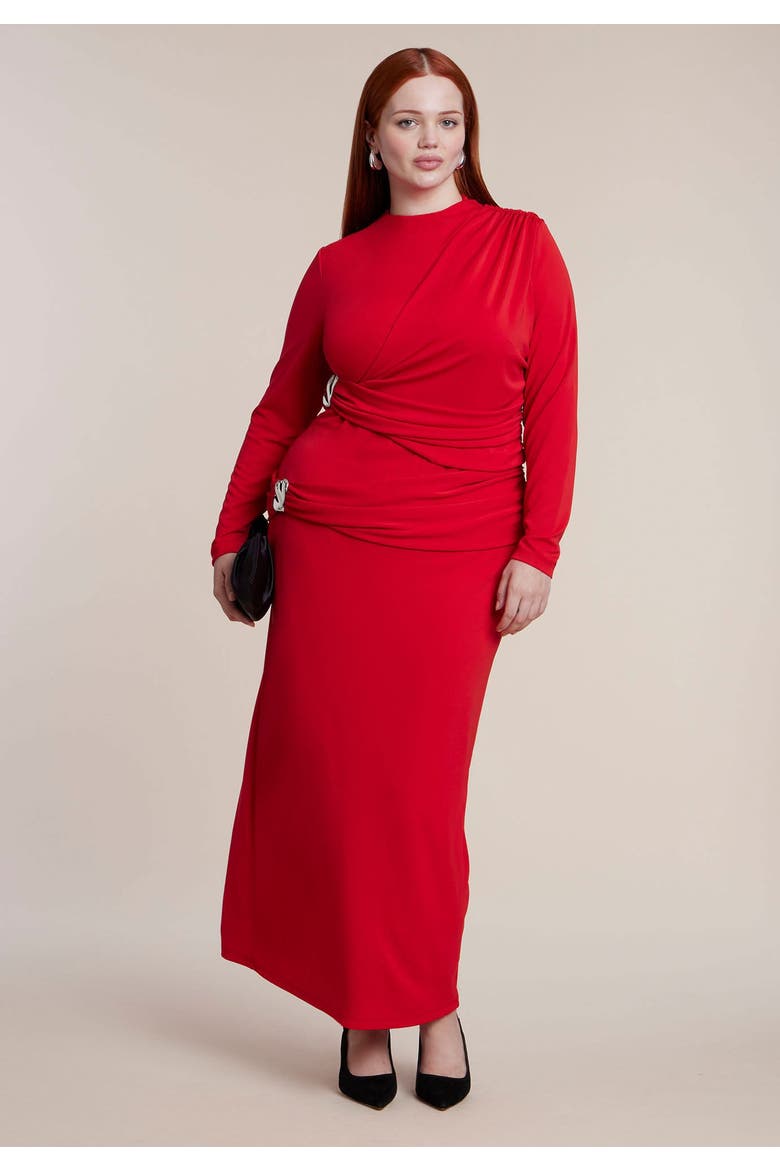 Hardware Detail Draped Jersey Maxi Dress, Alternate, color, TANGO RED