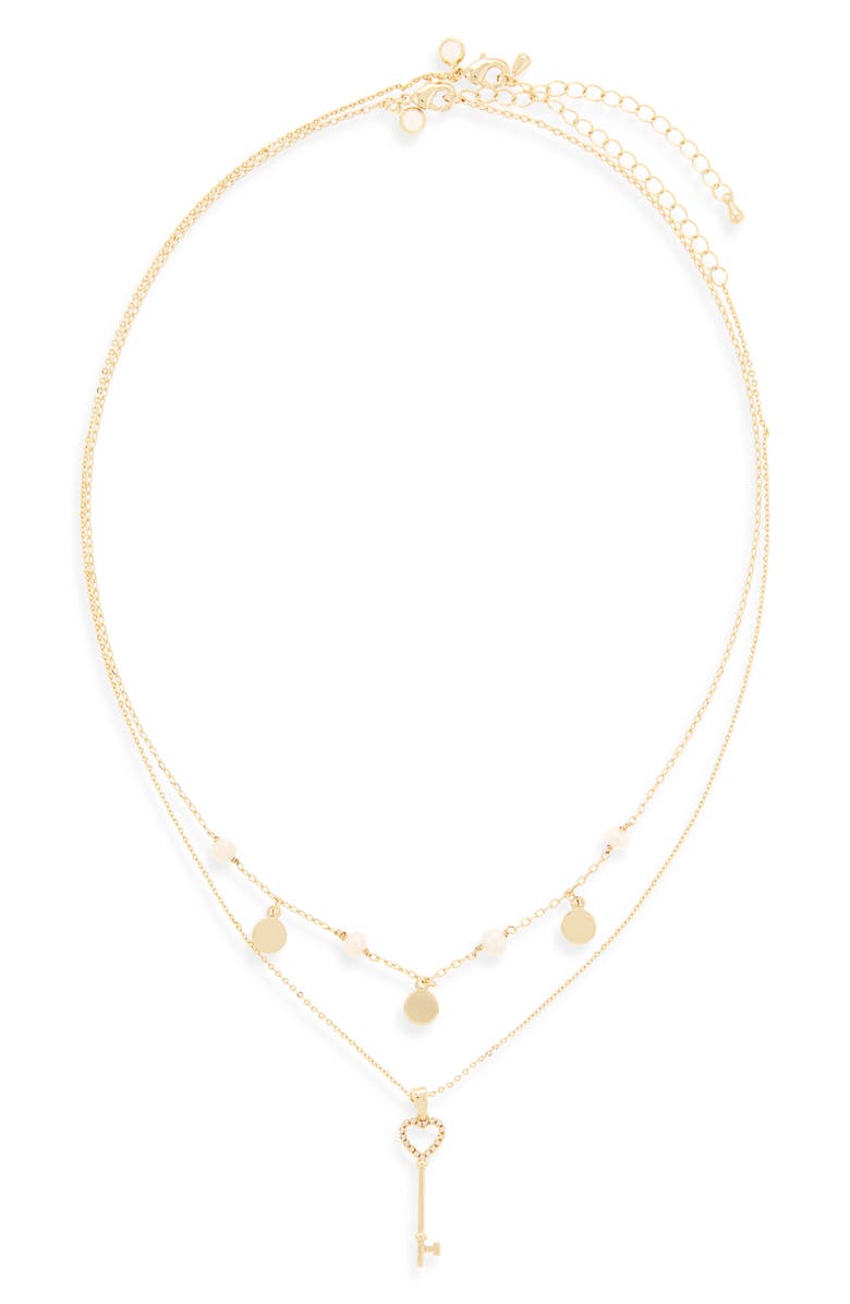 Chelsea28 Set of Two Demi Fine Freshwater Pearl & Key Pendant Necklaces, Alternate, color, White- Clear- Gold