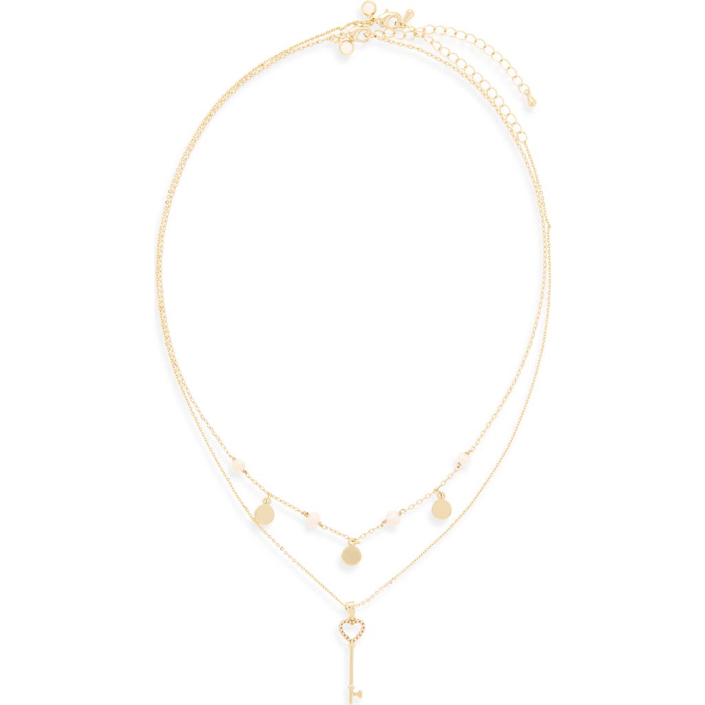 Chelsea28 Set Of Two Demi Fine Freshwater Pearl & Key Pendant Necklaces In Gold