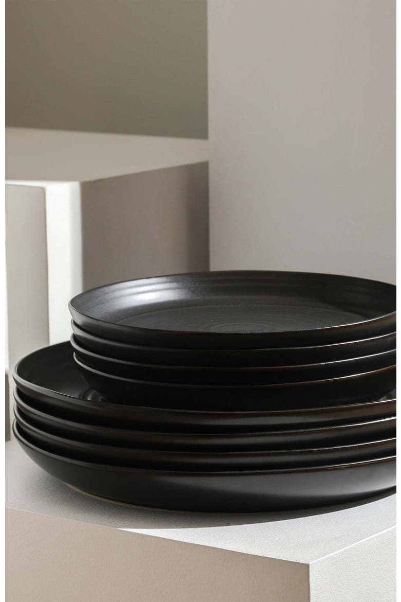 Elio Stoneware 4-Piece Dinner Plate Set, Alternate, color, Black