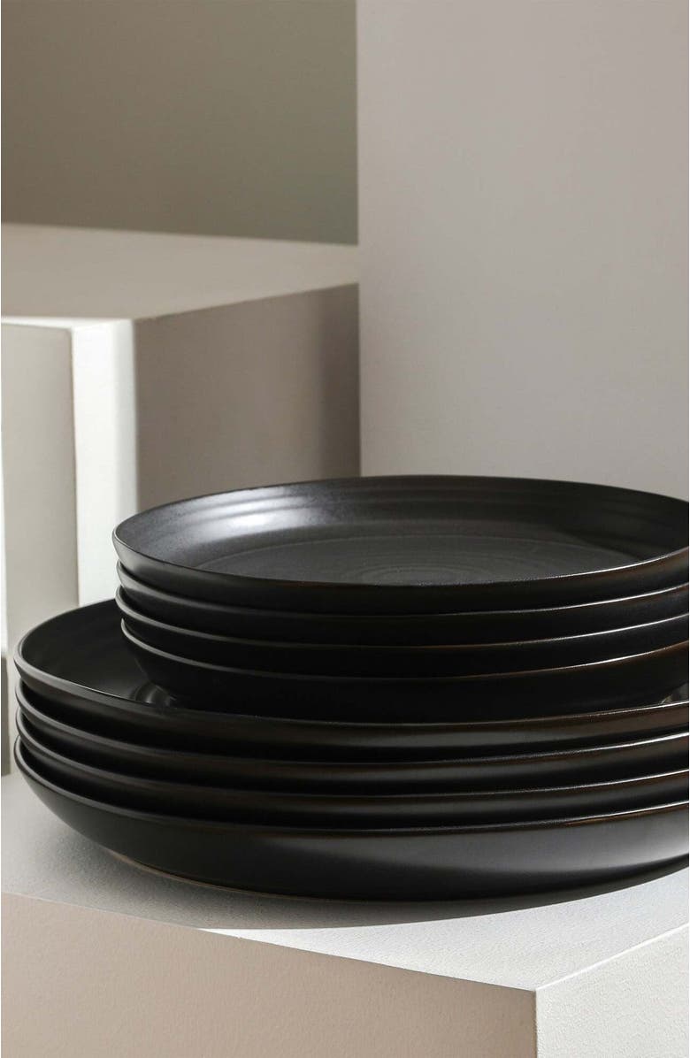 Stone Lain Elio Stoneware 4-Piece Dinner Plate Set, Alternate, color, Black