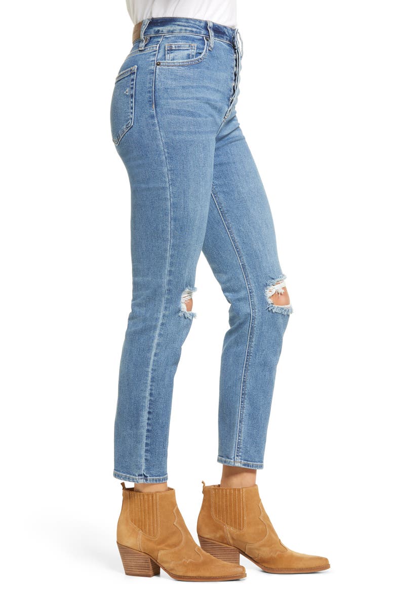 Ripped High Waist Ankle Straight Leg Jeans, Alternate, color, MEDIUM WASH