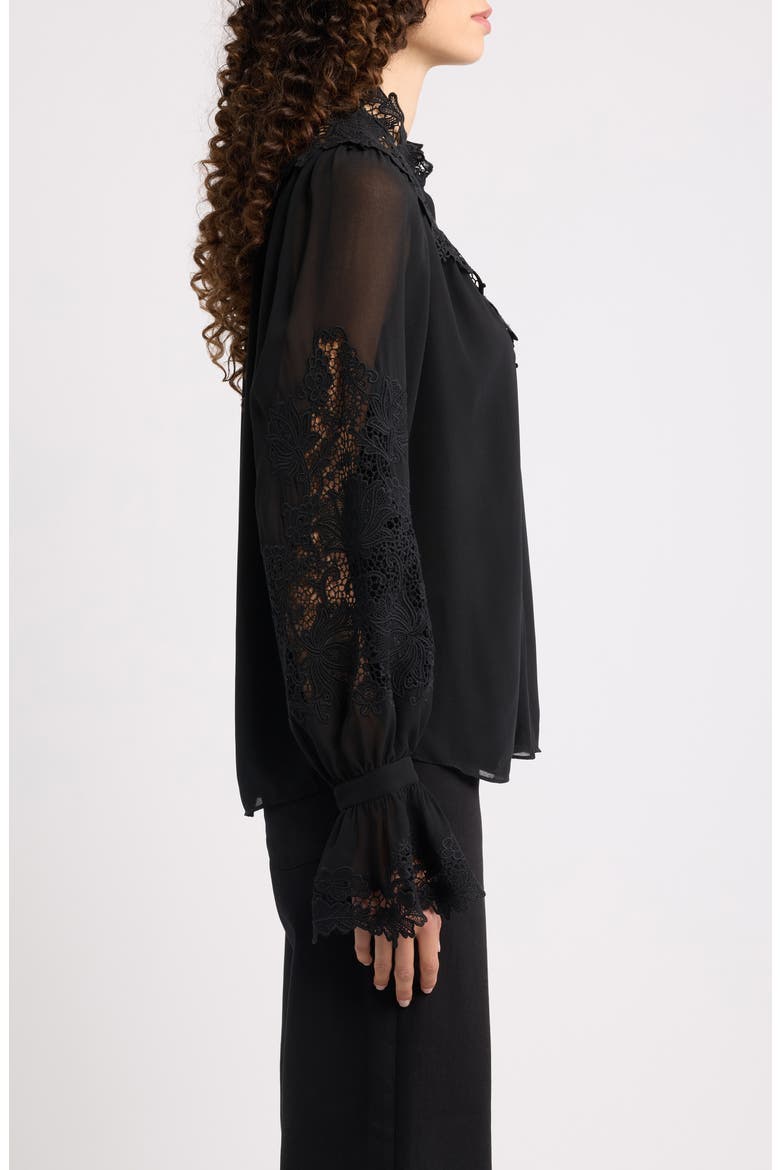 West Lace Detailed Balloon Sleeve Shirt, Alternate, color, BLACK