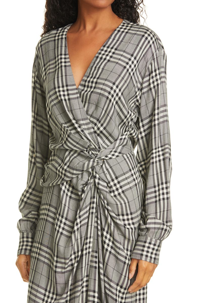 rag & bone Amber Plaid Front Twist Long Sleeve Midi Dress, Alternate, color,