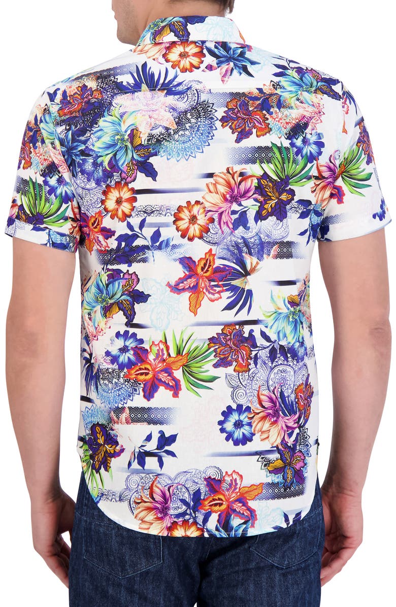Robert Graham Kendari Floral Short Sleeve Linen & Cotton Button-Up Shirt, Alternate, color,