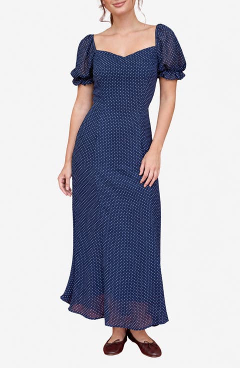 Print Puff Sleeve Maxi Dress