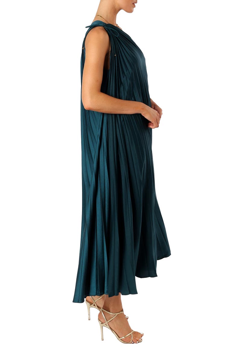 Selena Pleated One-Shoulder Dress, Alternate, color, EMERALD