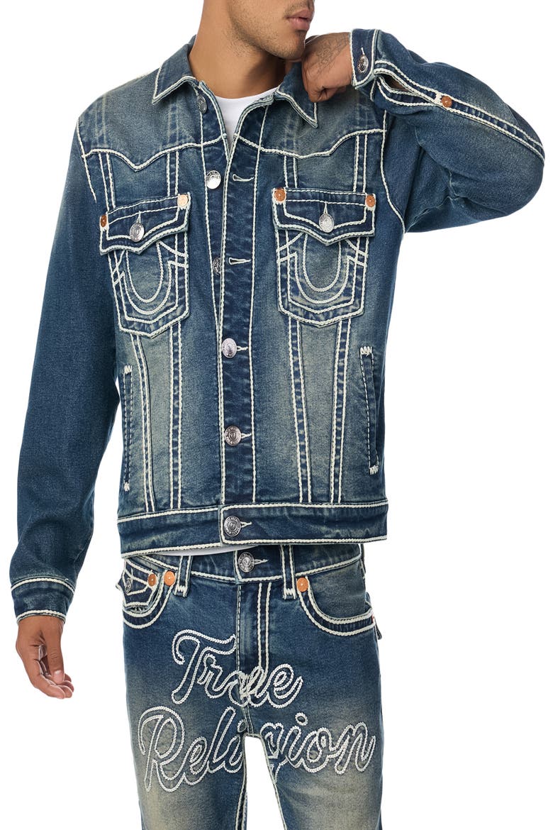 Jimmy Oversized Rope Stitch Denim Jacket, Main, color, DENIM DUSTSTROM DARK WASH