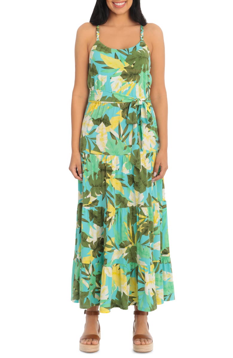 London Times Bali Tropical Print Tiered Maxi Dress, Main, color, 