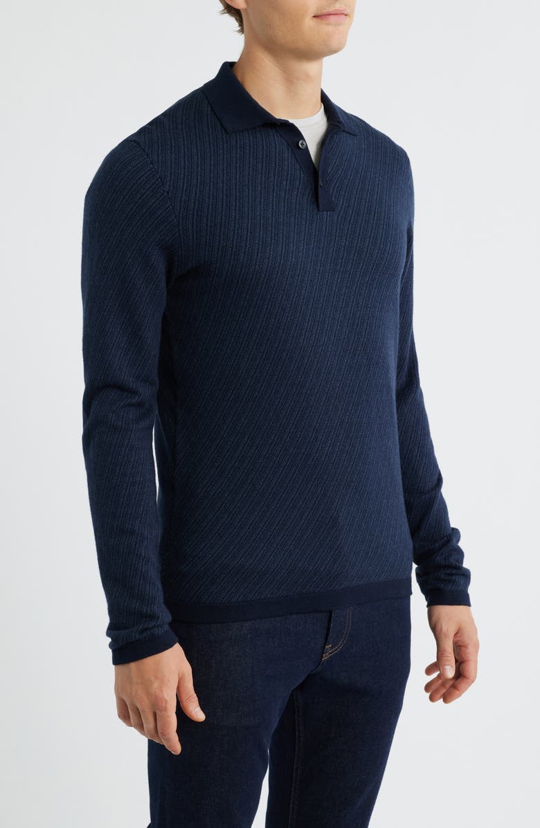 Robert Barakett Borja Cotton & Cashmere Long Sleeve Polo, Alternate, color, Navy
