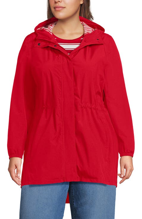 Plus Size Print Waterproof Hooded Packable Raincoat