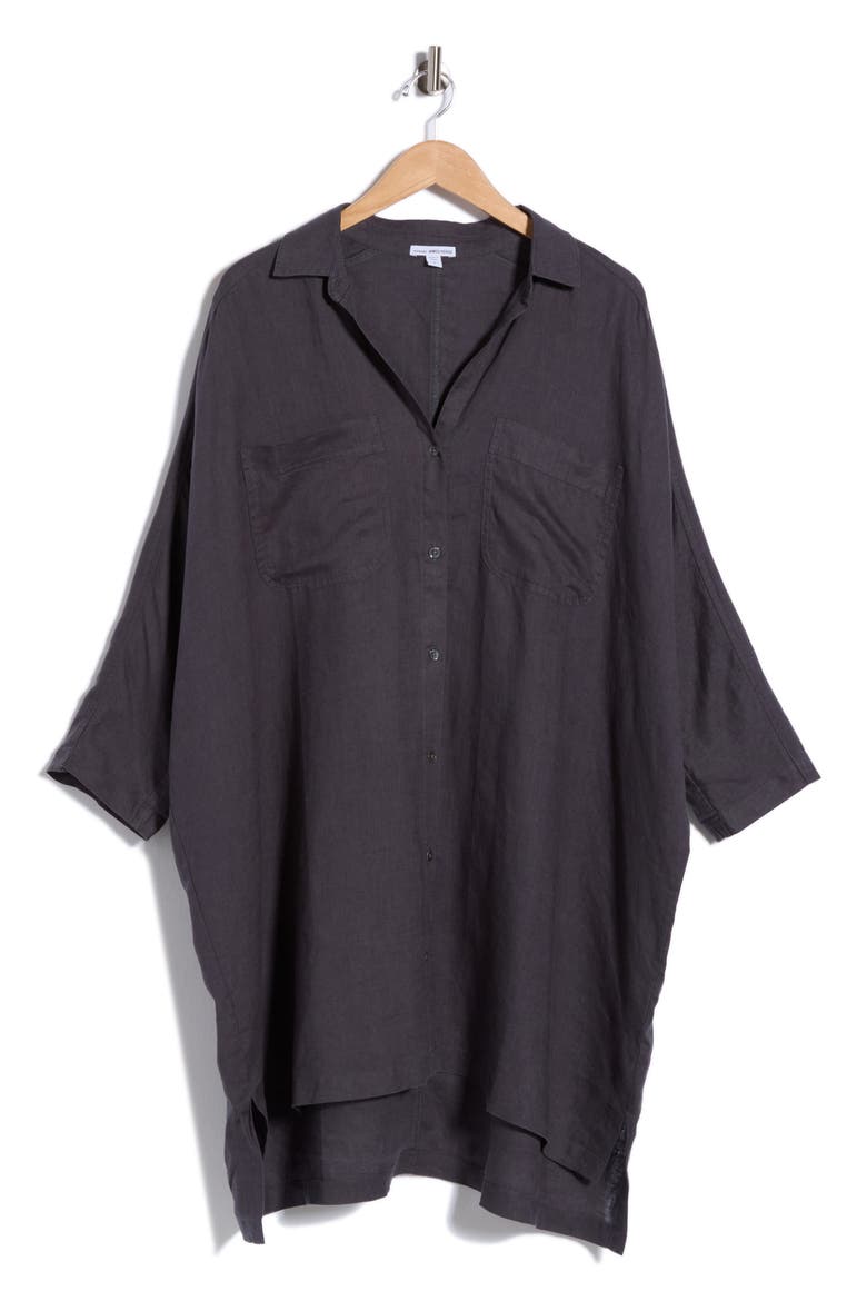 Long Sleeve Linen Shirtdress, Alternate, color, ASPHALT