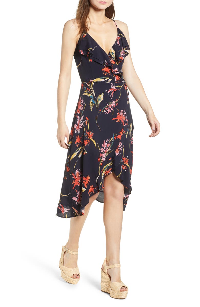 Leith Flounce Wrap Midi Dress, Main, color, 
