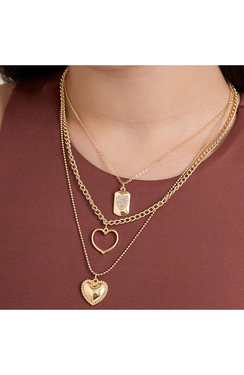 Jessica Simpson Gold-Tone Multi-Charm Heart Layered Necklace Set, Alternate, color, Gold
