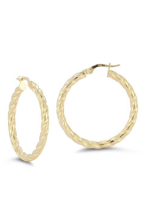 14K Yellow Gold Twisted Hoop Earrings