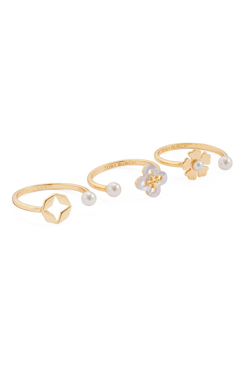 Forget Me Not Set of 3 Stacking Rings, Alternate, color, GOLD / MOTHER OF PEARL / CREAM
