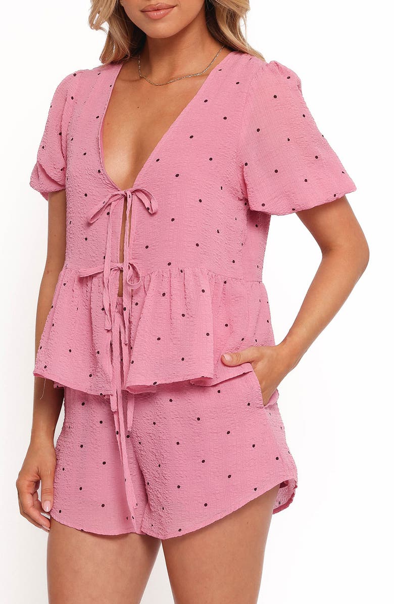 Petal & Pup Dory Floral Embroidered Tie Front Top, Alternate, color, Pink Polka Dot