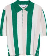 Thom Browne Shadow Stripe Mixed Stitch Short Sleeve Cashmere Polo Sweater