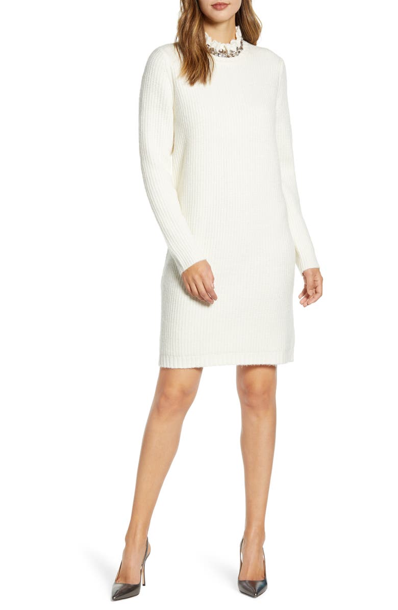 Rachel Parcell Beaded Collar Sweater Dress, Main, color, 