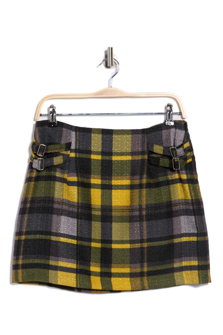 Buckle Plaid A-Line Miniskirt, Alternate, color, CITRON