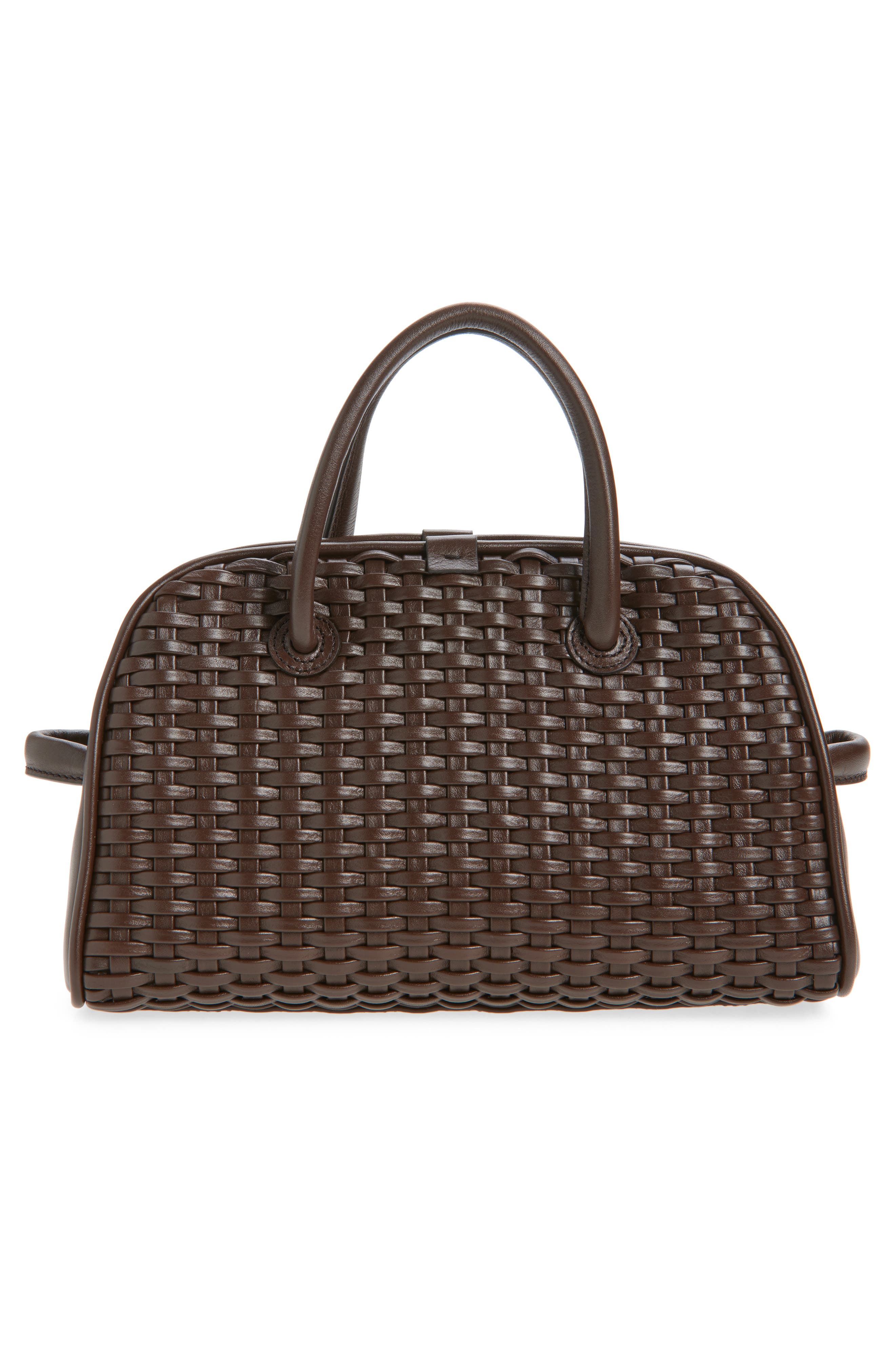Jacquemus Le Petit Turismo Woven Leather Bowling Bag, Alternate, color, Dark Brown 880