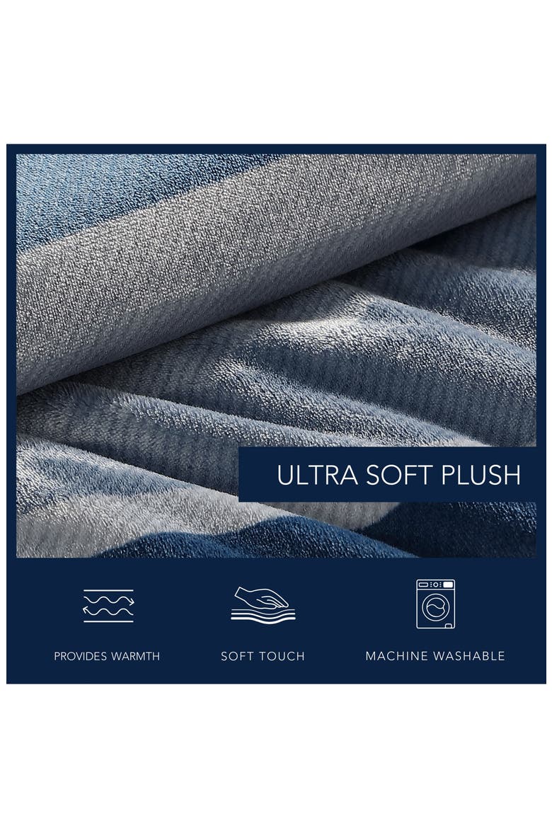 Linden Stripe Plush Comforter Set, Alternate, color, NAVY